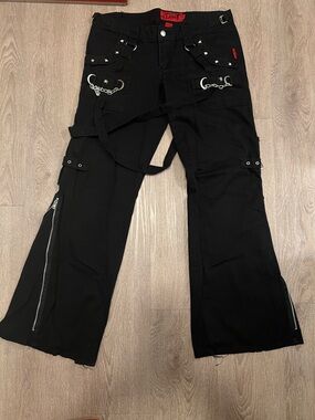 Tripp NYC Black Studded Cargo Jeans with Chain & Zipper Accents